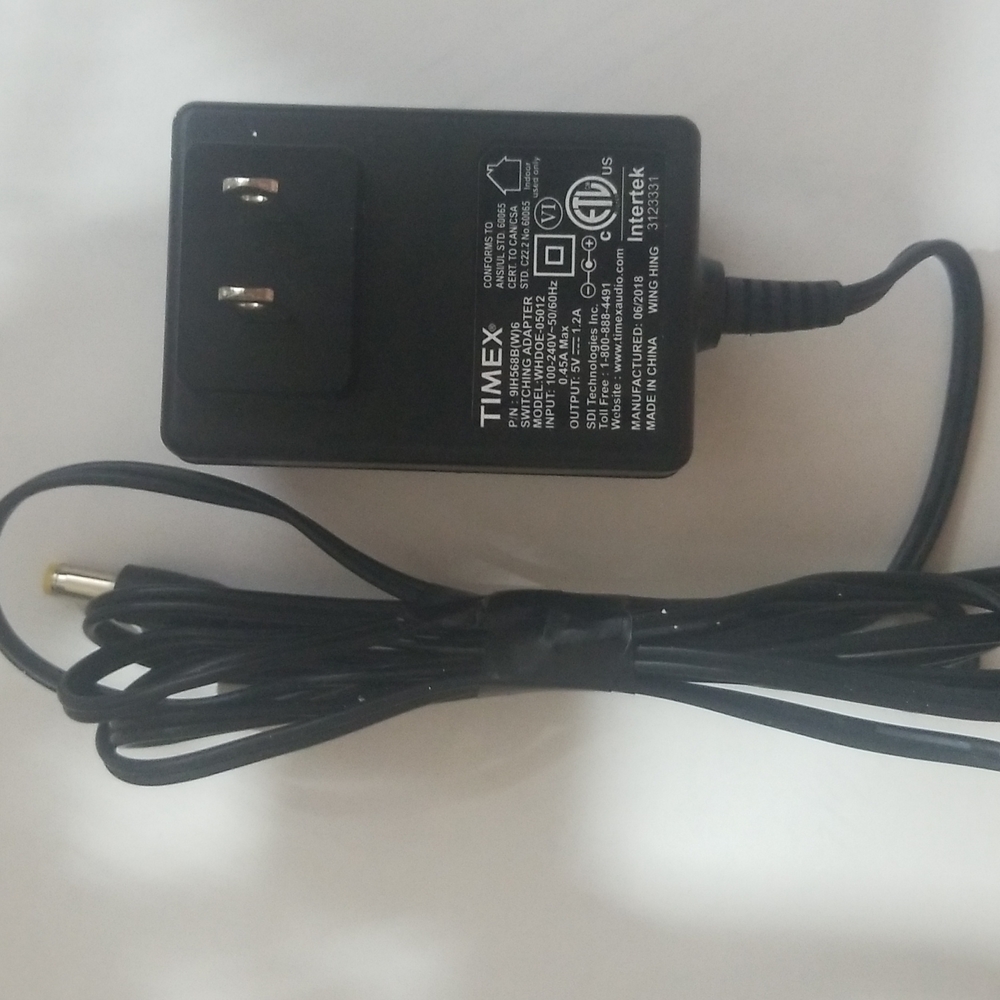 TIMEX Switching Adapter, P/N- 9IH568B(W)6. Model  WHDOE-05012, 5V  1.2a